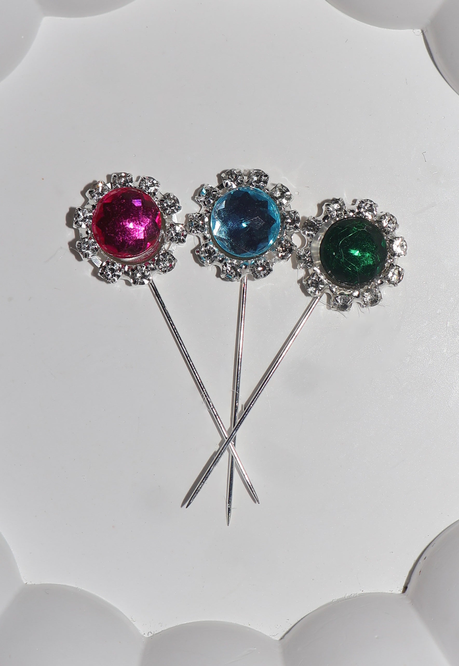 Süslü İğne Pembe Mavi Yeşil Çiçek