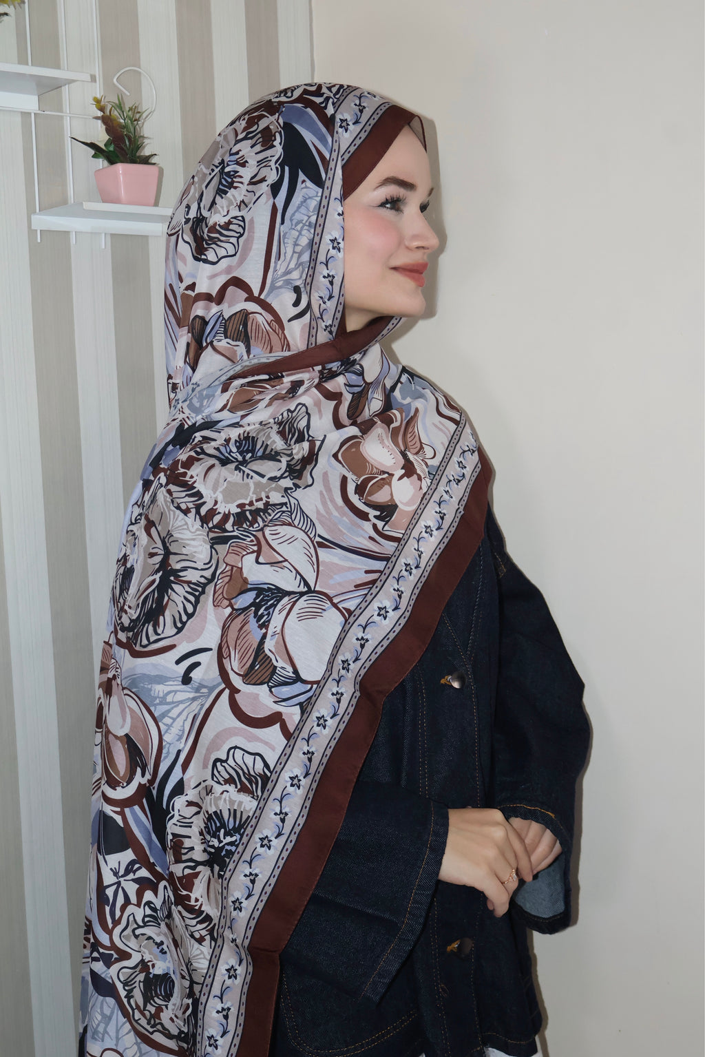 Sıcak Kahve Desenli Şal