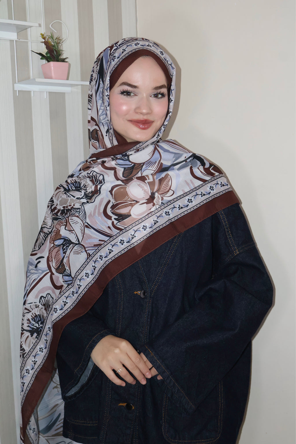 Sıcak Kahve Desenli Şal