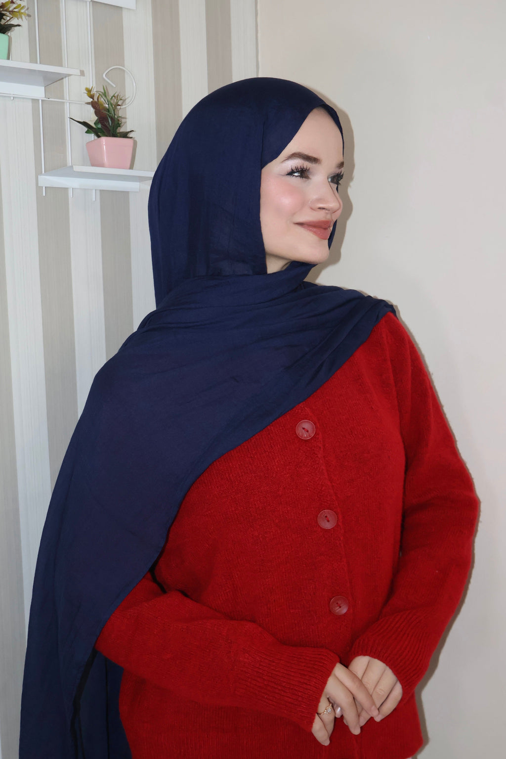 Soft Lacivert Pamuk Şal