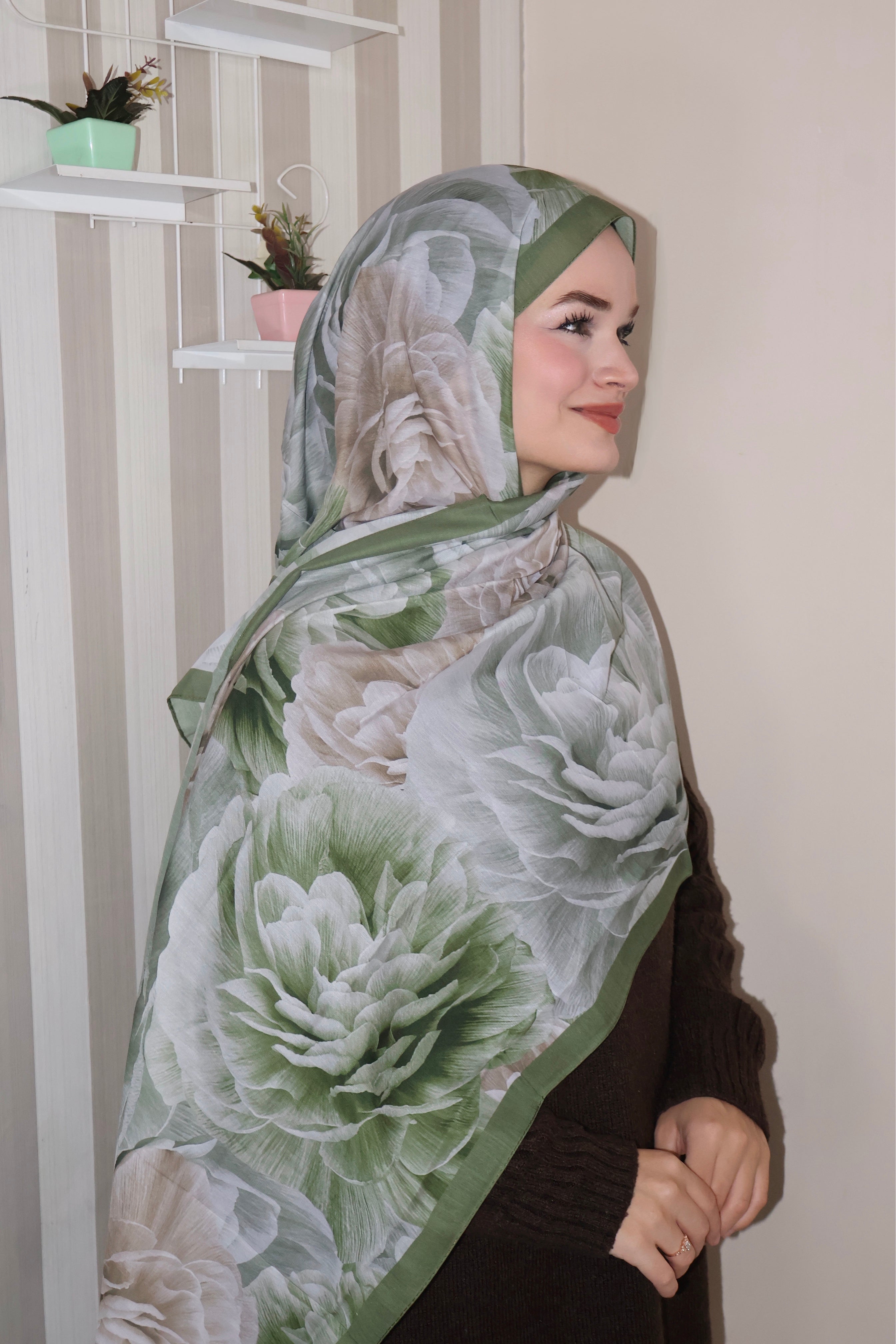 Yeşil Bahar Desenli Şal