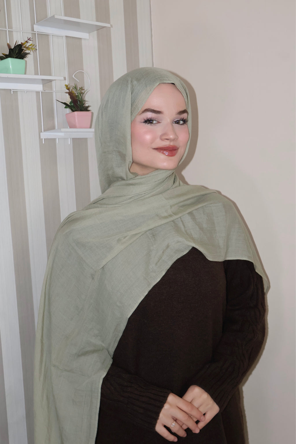 Soft Yeşil Çay Pamuk Şal