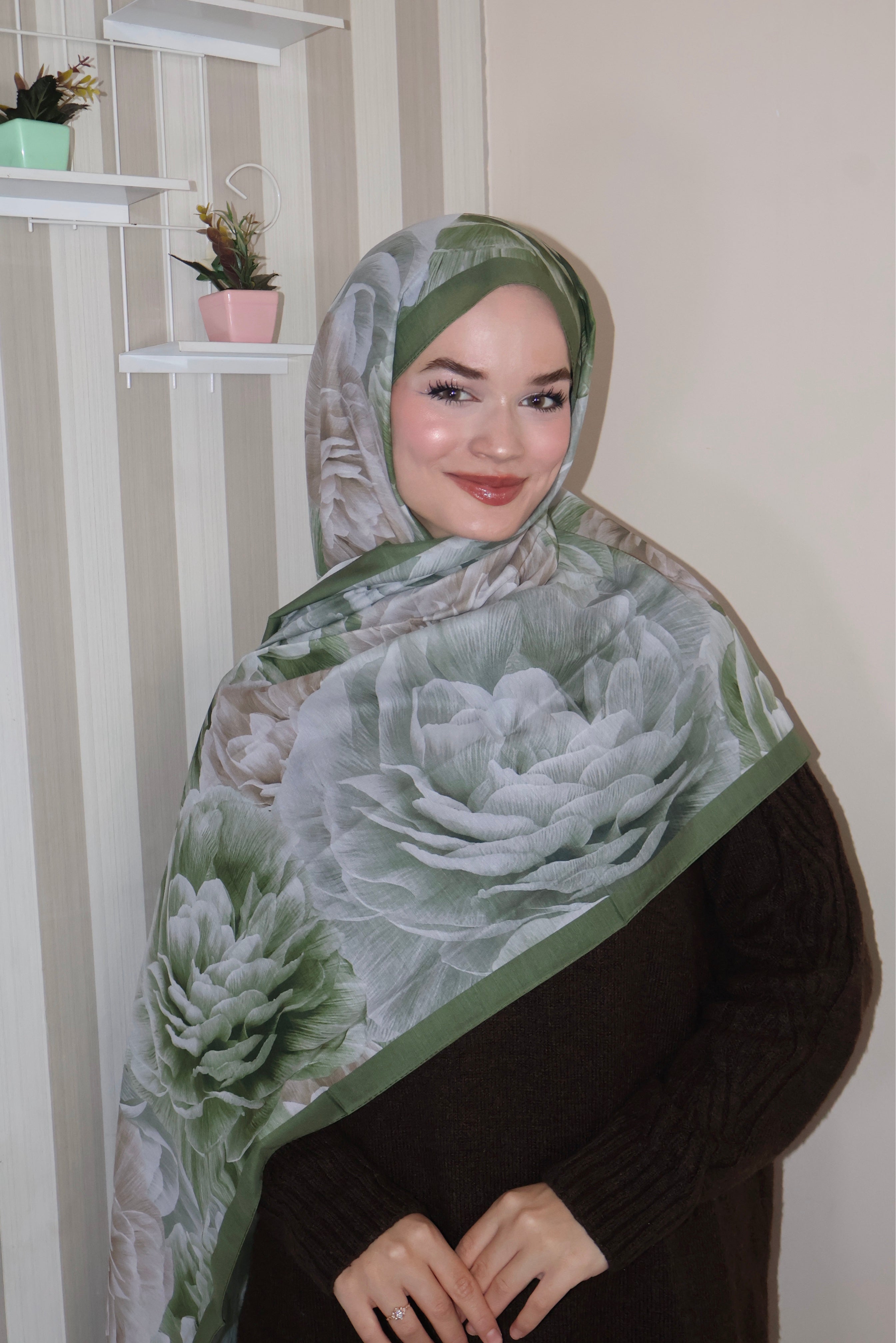 Yeşil Bahar Desenli Şal