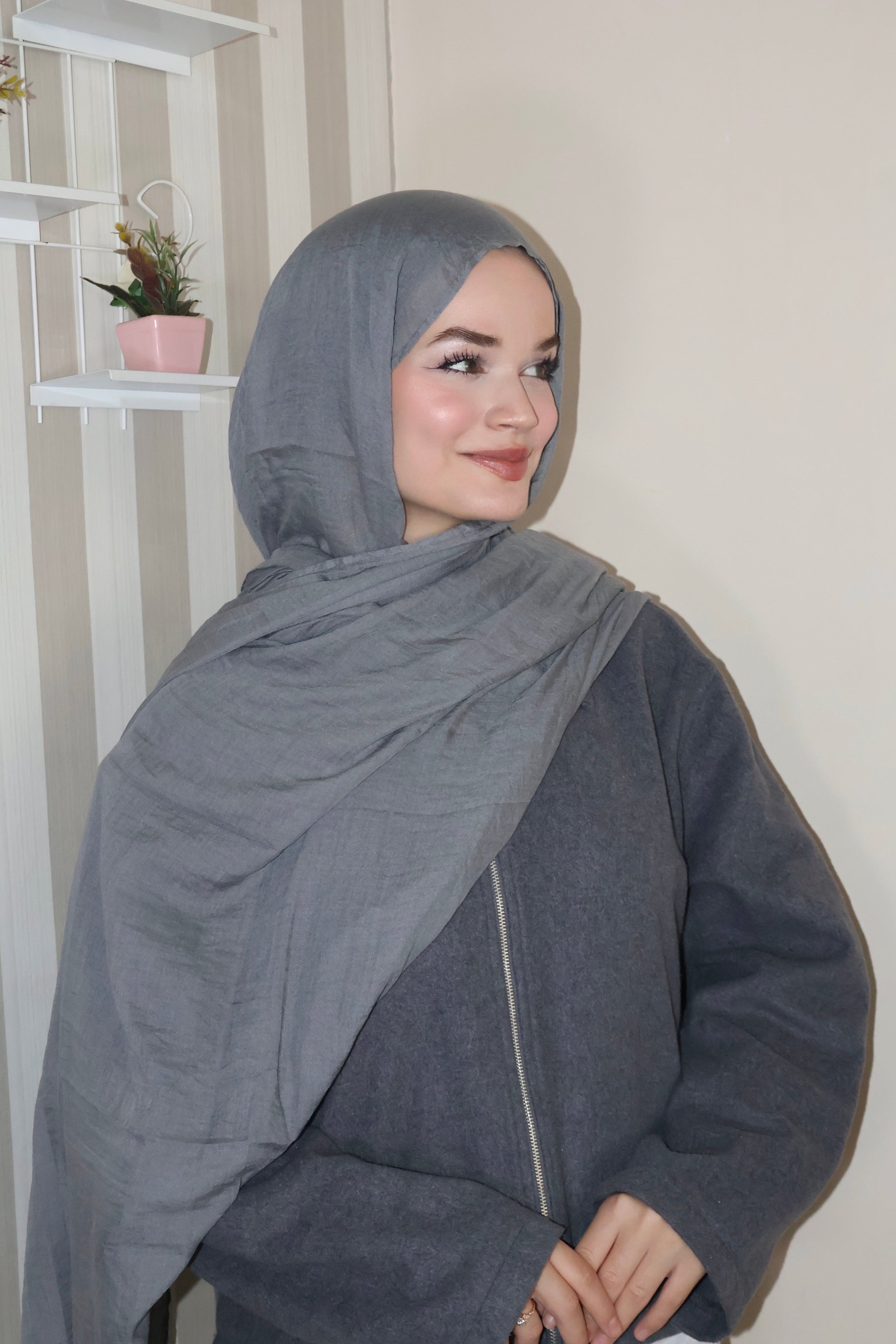 Soft Koyu Gri Pamuk Şal