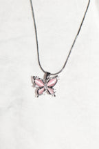 Pembe Kelebek Silver Kolye