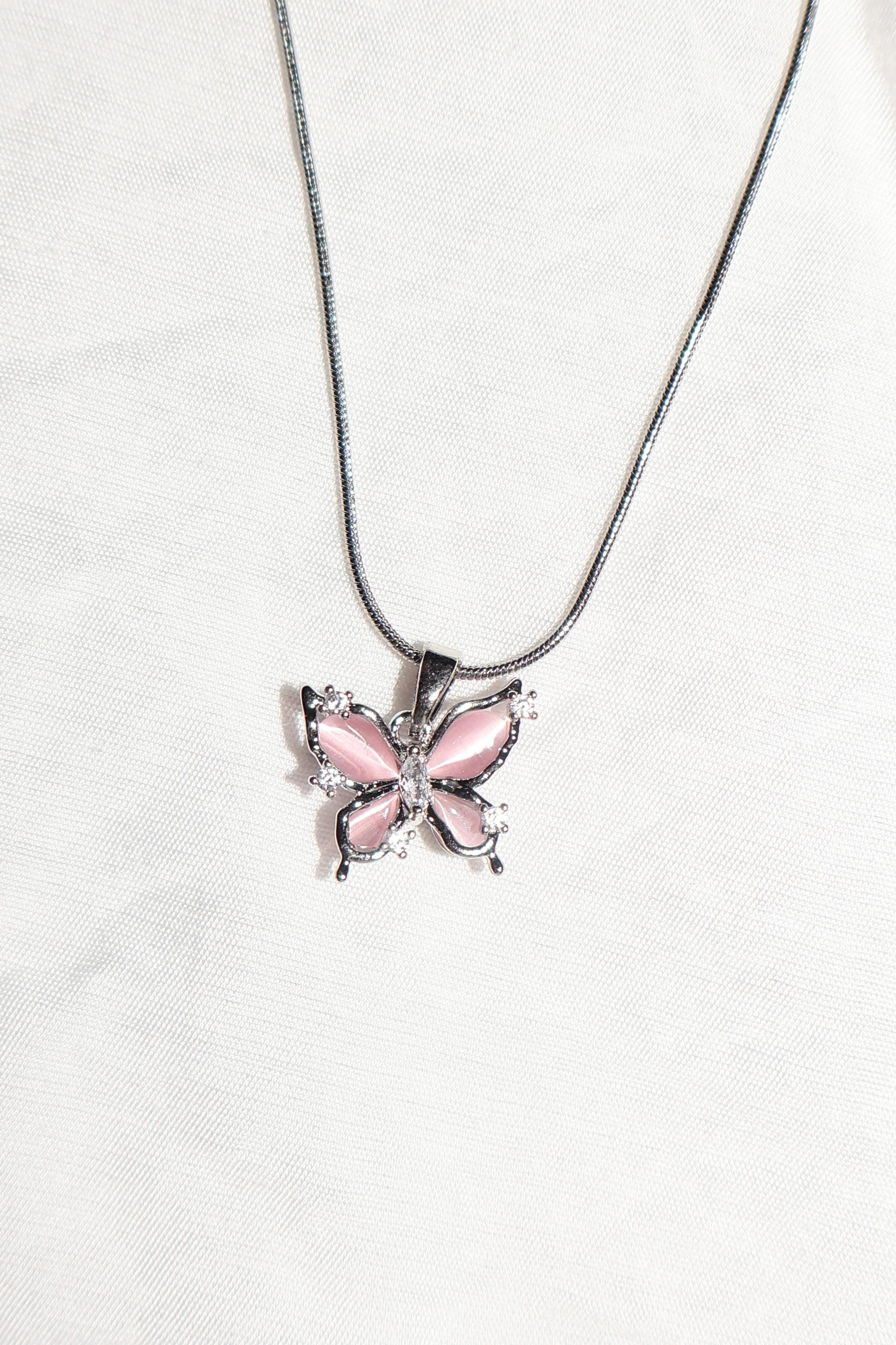Pembe Kelebek Silver Kolye