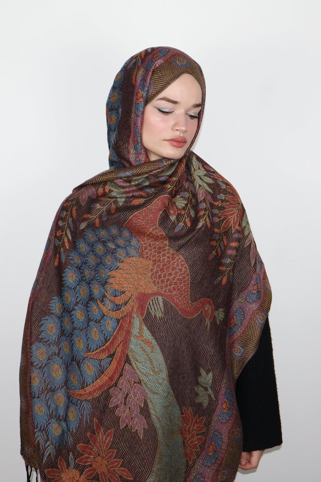 Pashmina Şal- Kahve Tavus
