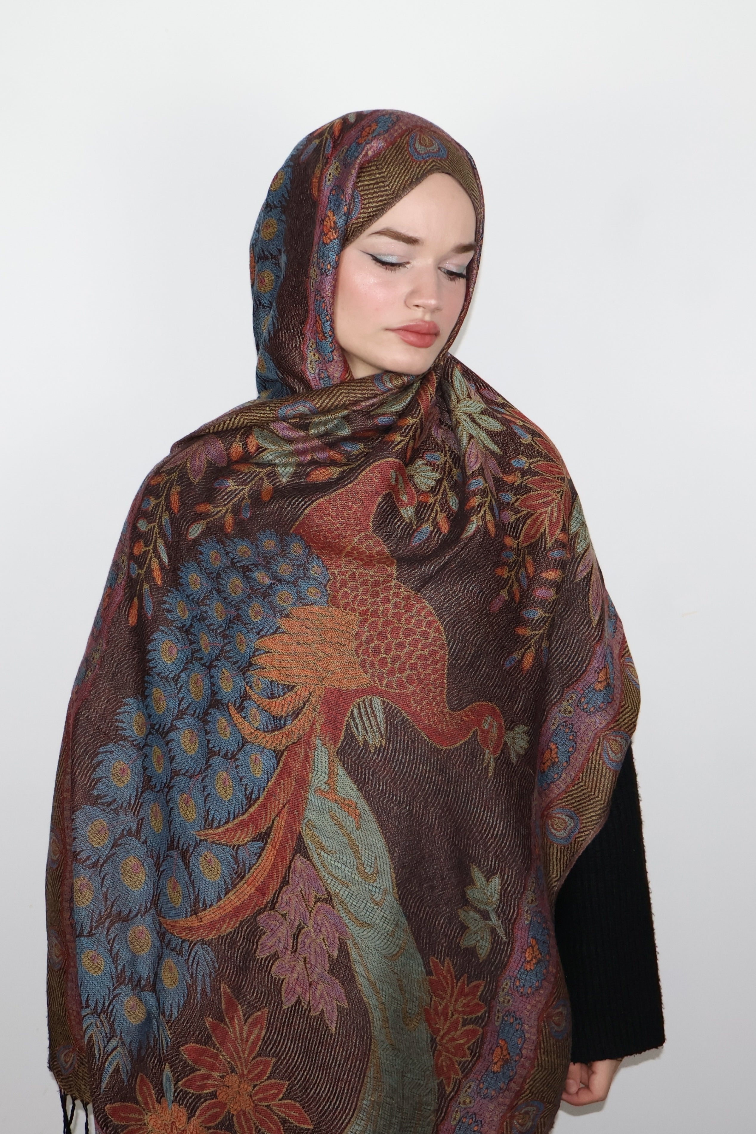 Pashmina Şal- Kahve Tavus