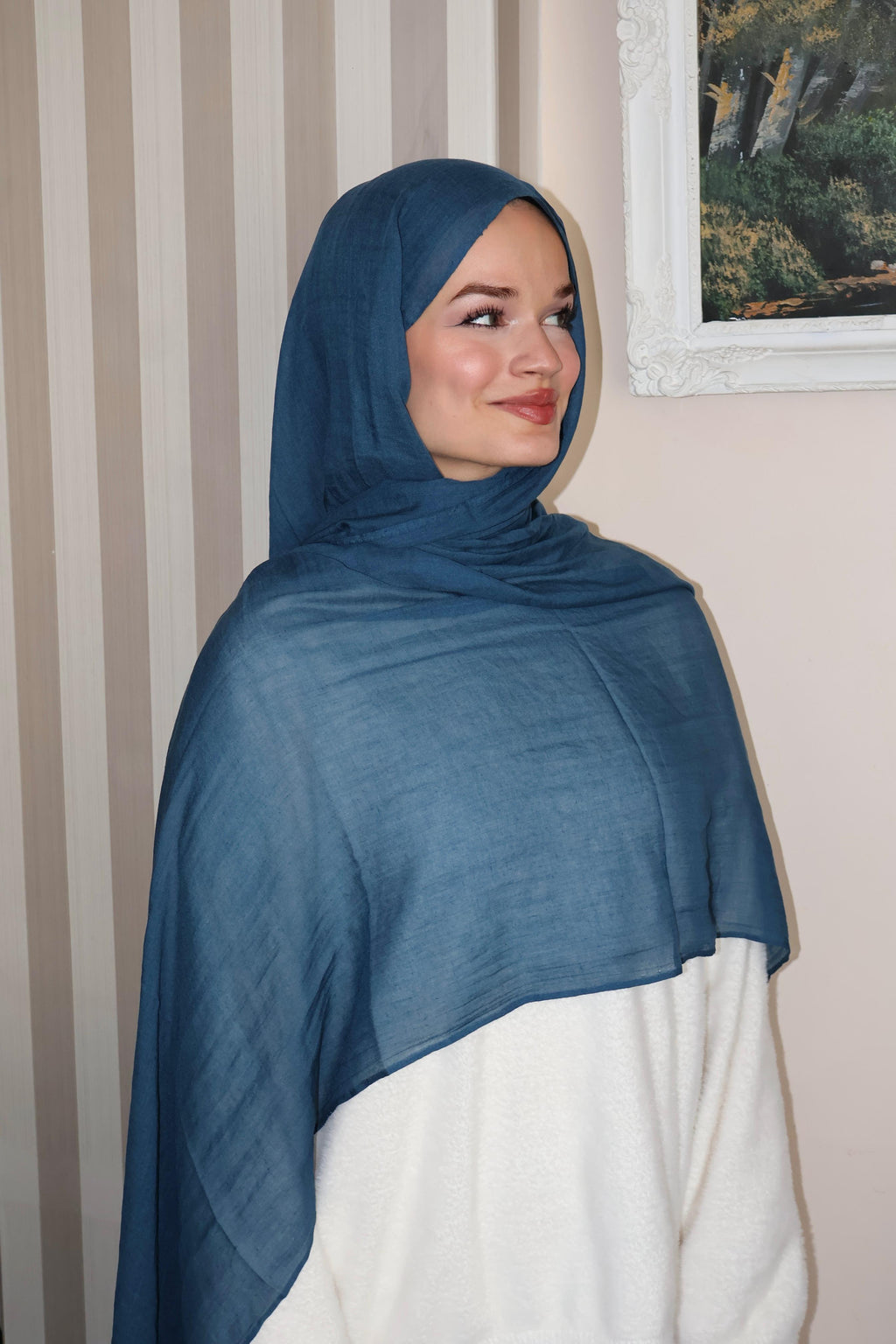 Soft Petrol Mavi Pamuk Şal