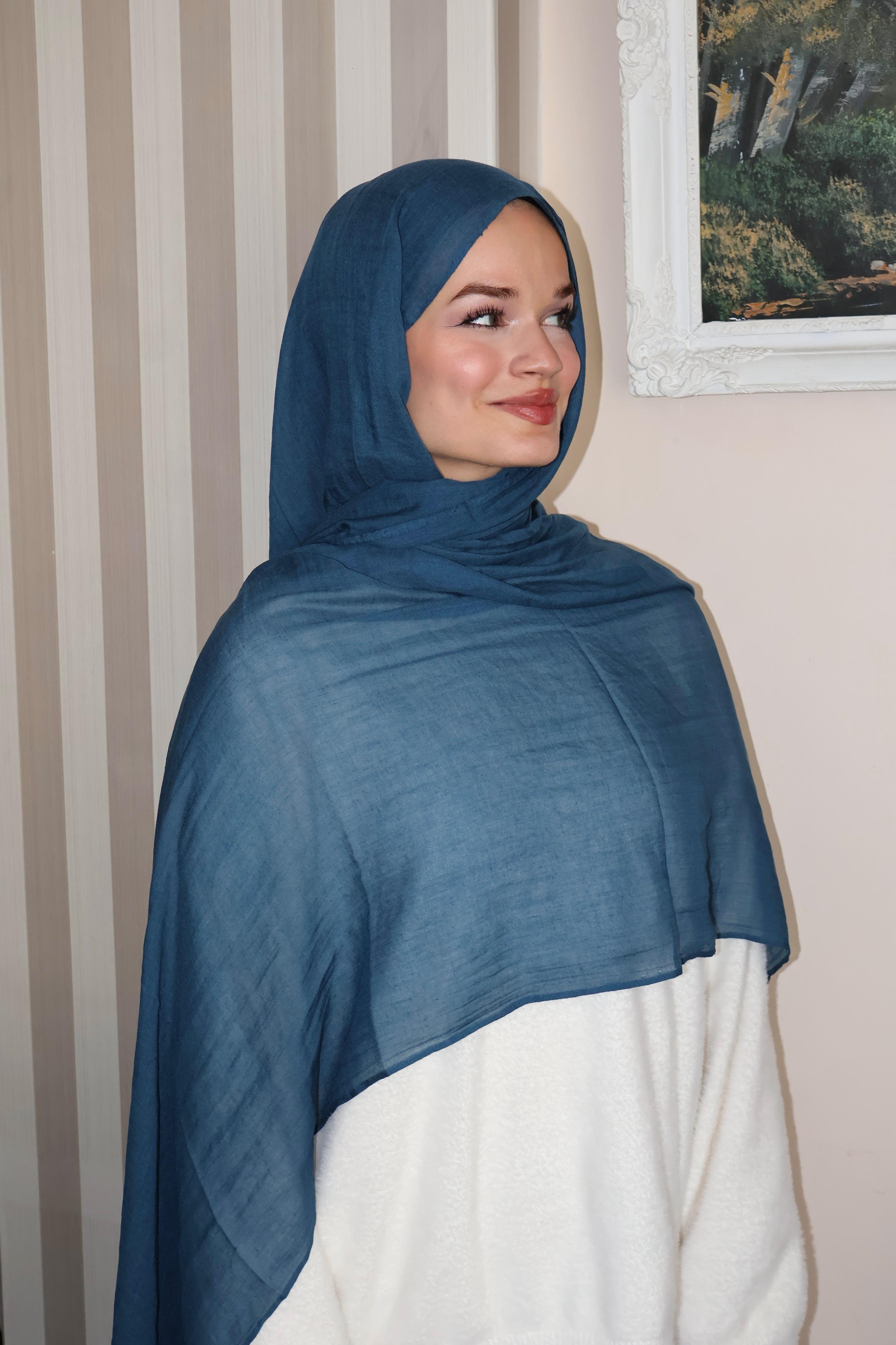 Soft Petrol Mavi Pamuk Şal