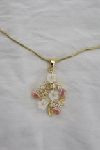 Parlak Çiçek Pembe Gold Kolye