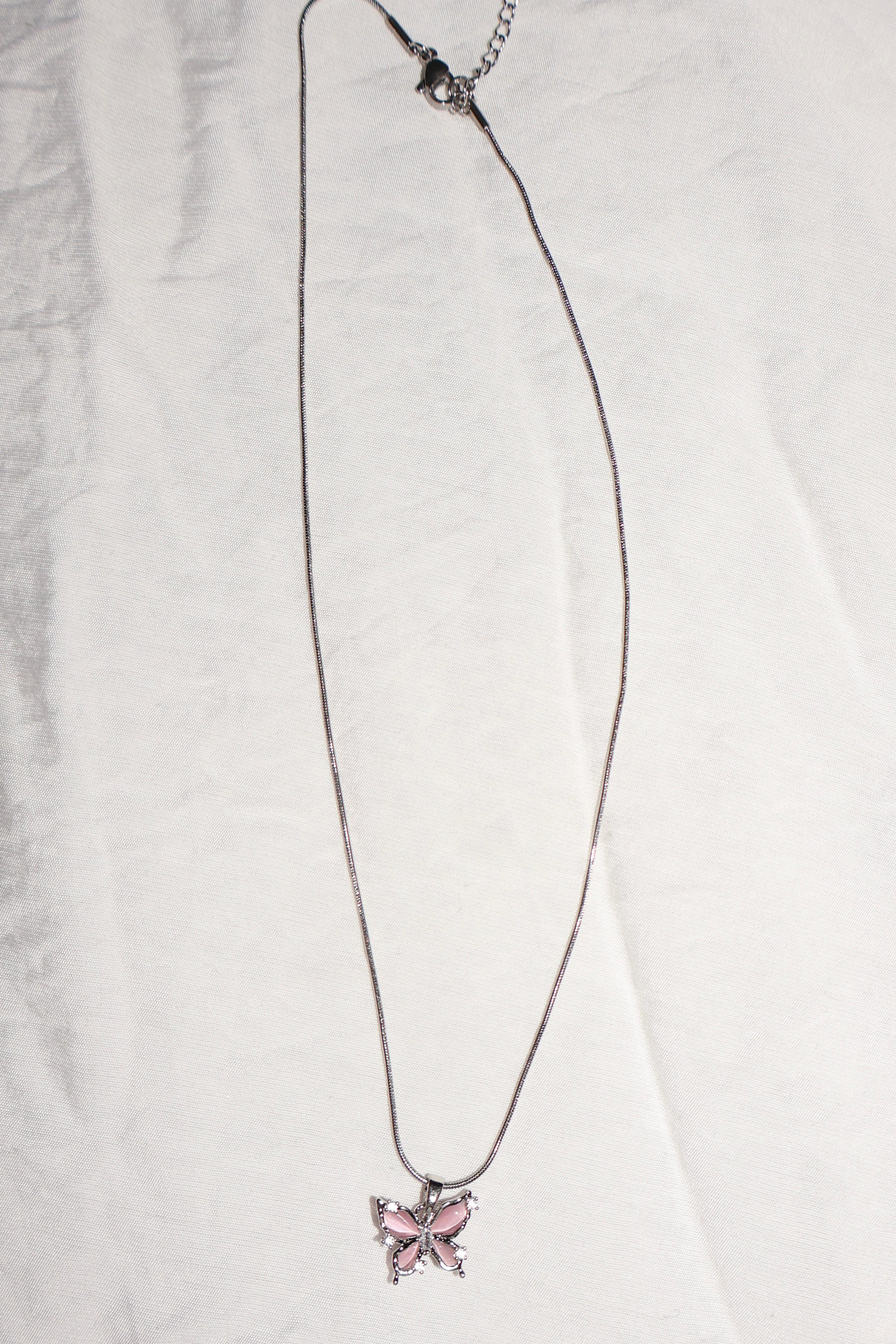 Pembe Kelebek Silver Kolye