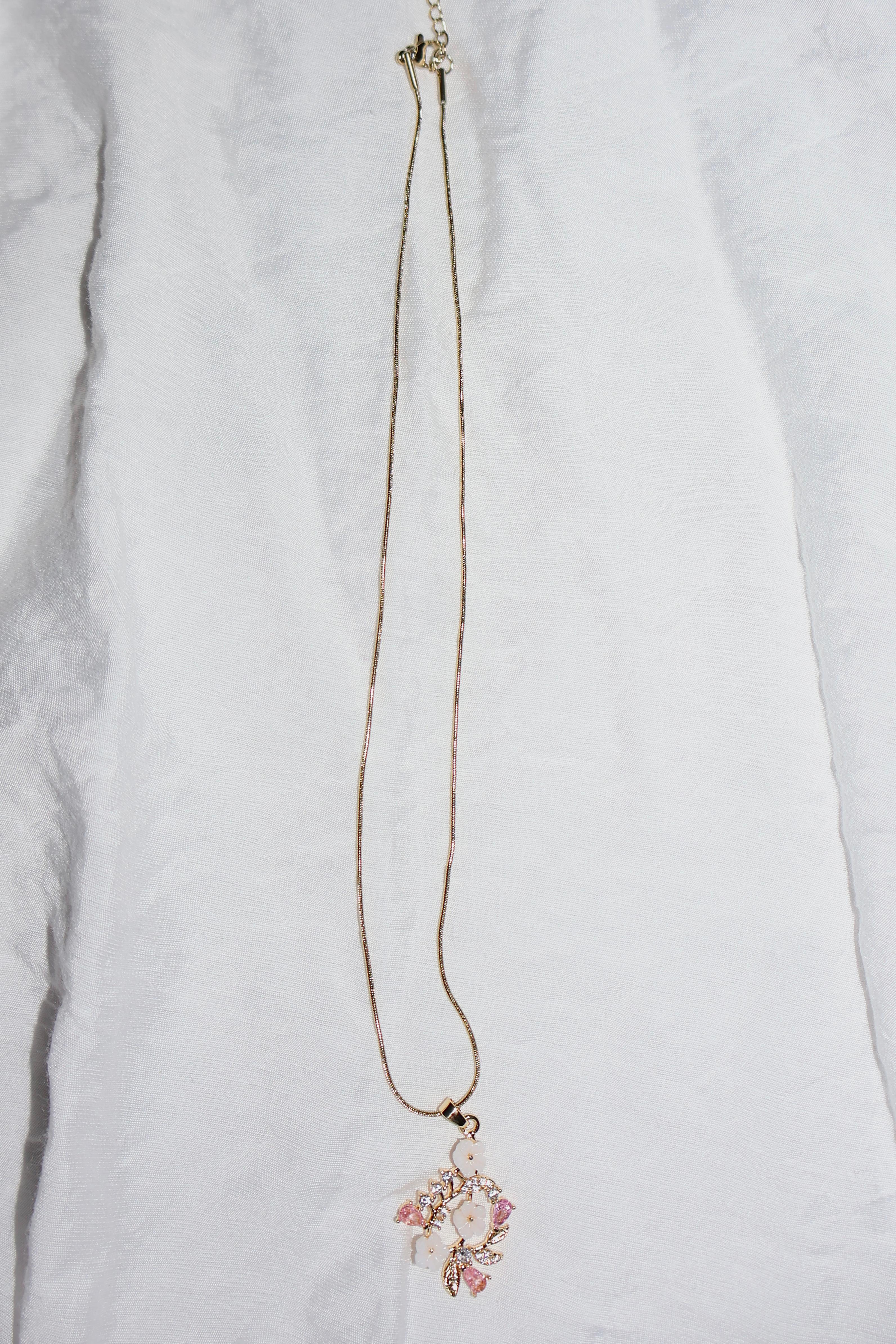 Parlak Çiçek Pembe Gold Kolye
